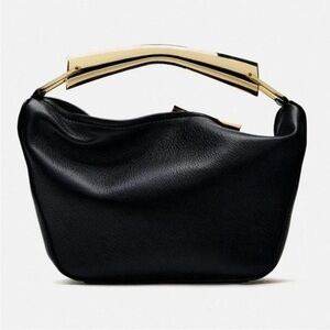 Zara NWT black faux leather gold handle bag